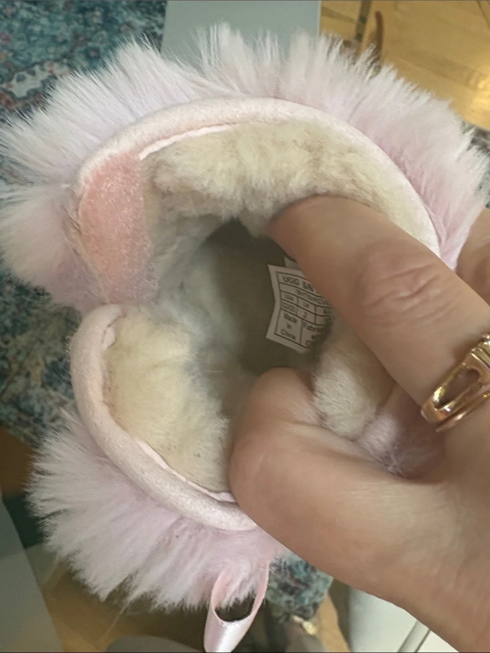 UGG Kids Pink Furry Pom-Pom Mittens